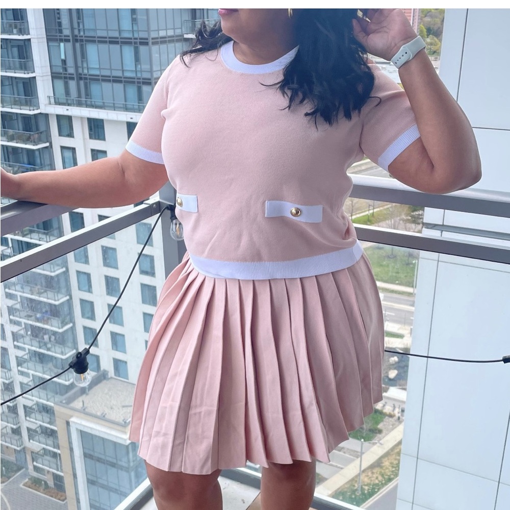 KORS Michael Kors Pink Pleated Mini Dress
